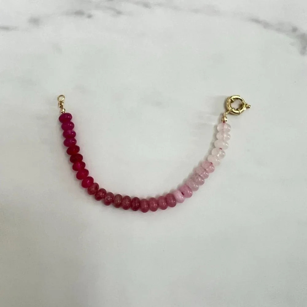 Ombre Pink Jade Gemstone Beaded Hand Knotted Bracelet Gold Filled Clasp - Picture 6 of 7